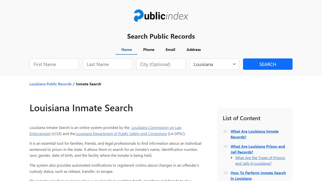 Louisiana Inmate Search and Jail Records - ThePublicIndex