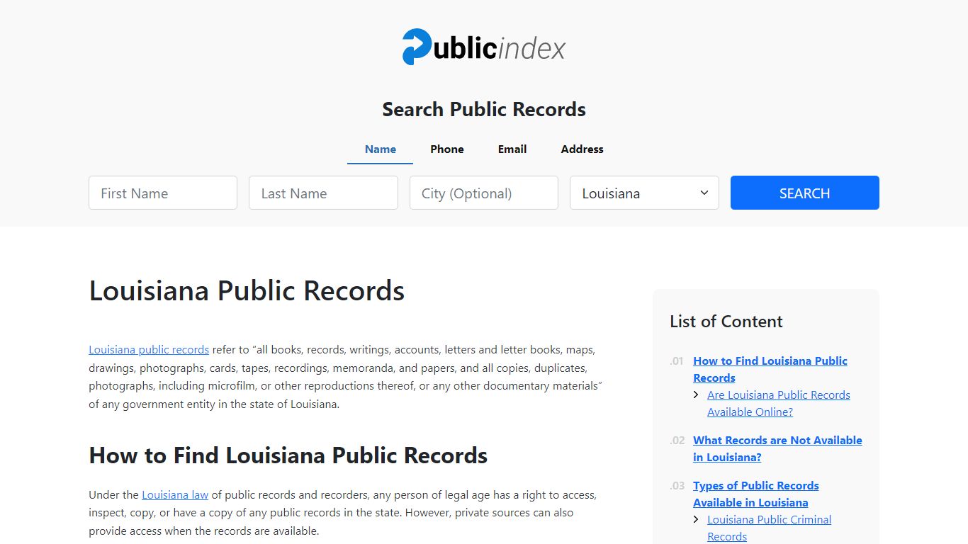 Louisiana Public Records Online - ThePublicIndex